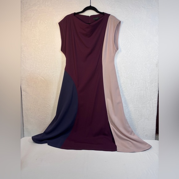 Donna Karan New York Women's Cap-Sleeve Colorblocked Sheath Midi Dress Size 14 - Picture 3 of 13